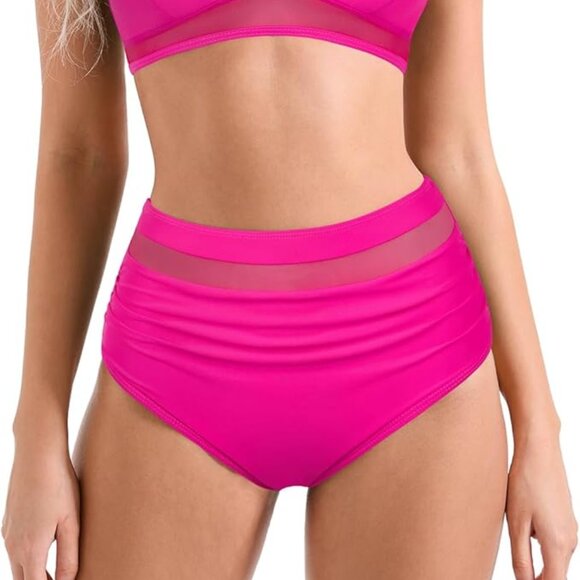 SUUKSESS Women Sexy High Waist Bikini Sets Mesh Tummy Control 2 Piece Swimsuit - Picture 3 of 6